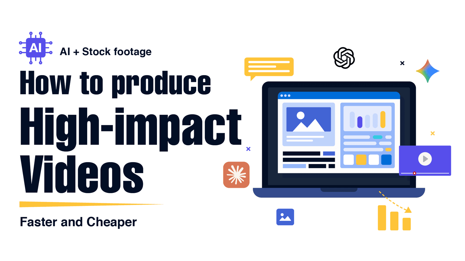 A visual showcasing how AI and stock footage can be combined to produce high-impact videos quickly and cost-effectively,