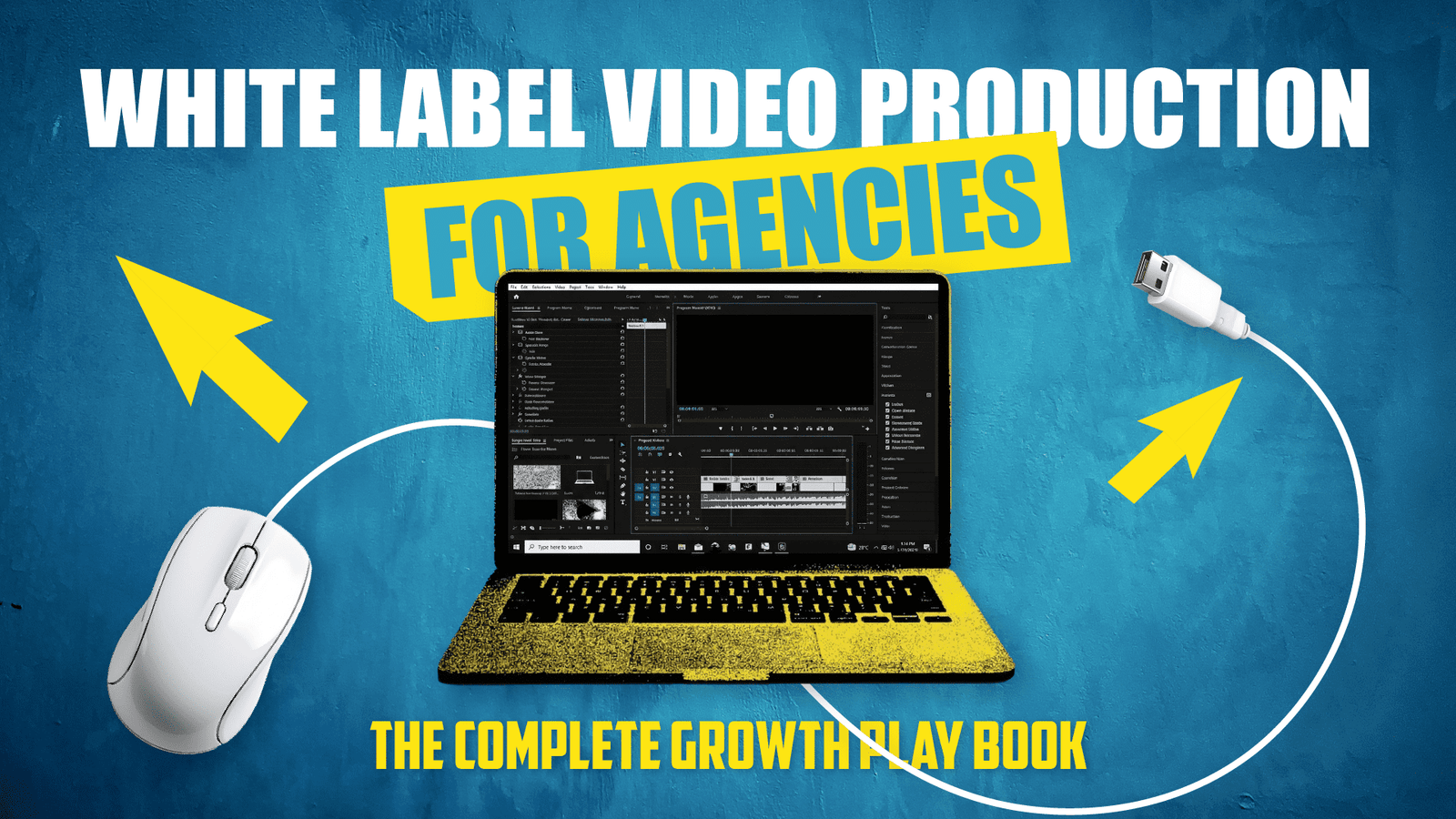 Video production outsourcing concept for agencies with editing timeline on screen